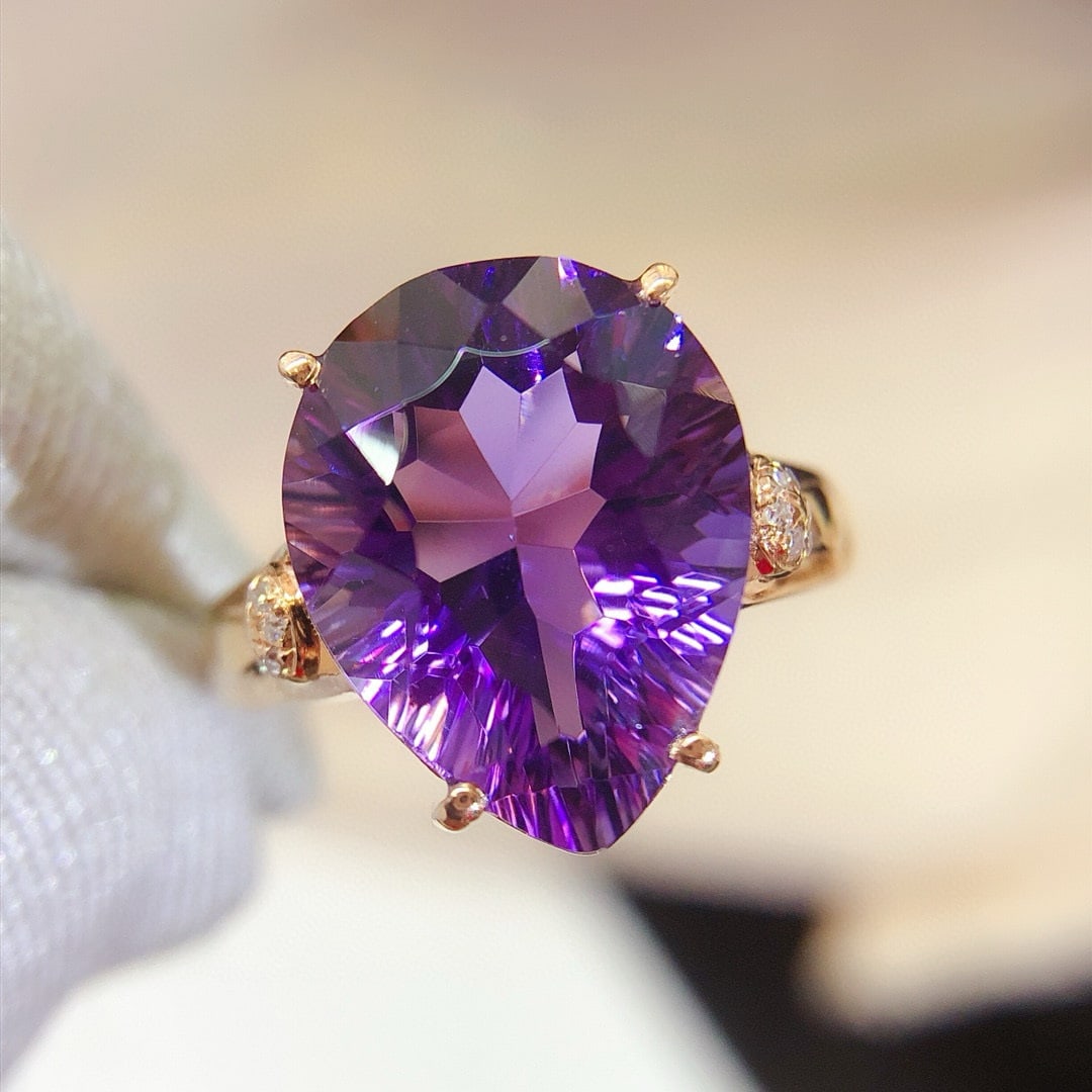 14k Gold 5.25 Ct Natural Amethyst & Diamond Ring - 3