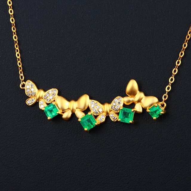 14k Gold 0.83 Ctw Natural Emerald & Diamond Necklace - 2