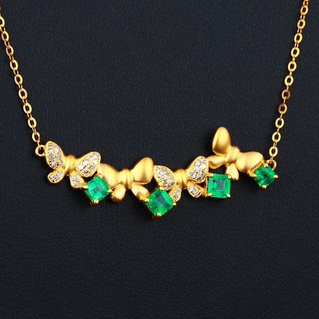 14k Gold 0.83 Ctw Natural Emerald & Diamond Necklace - 3