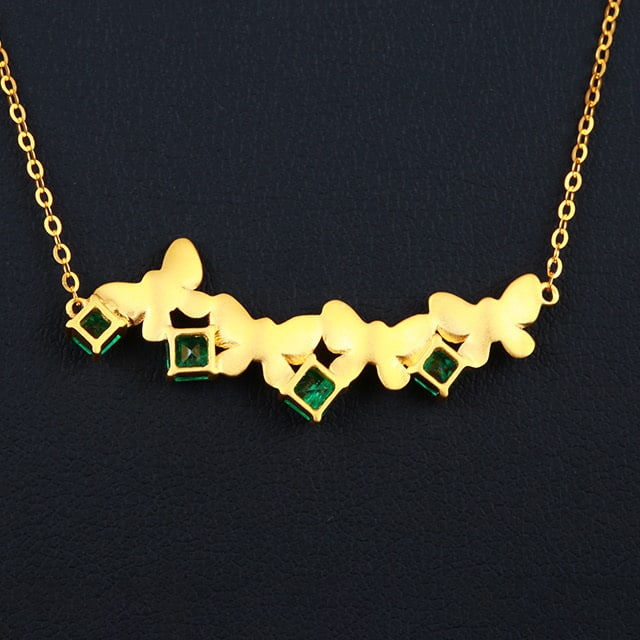 14k Gold 0.83 Ctw Natural Emerald & Diamond Necklace - 4