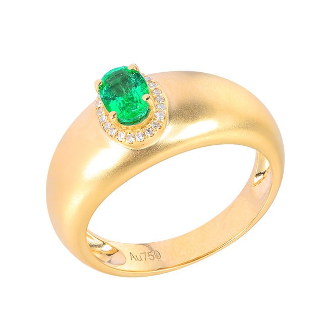 14k Gold 0.54 Ctw Vivid Green Natural Emerald & Diamond Ring - 5