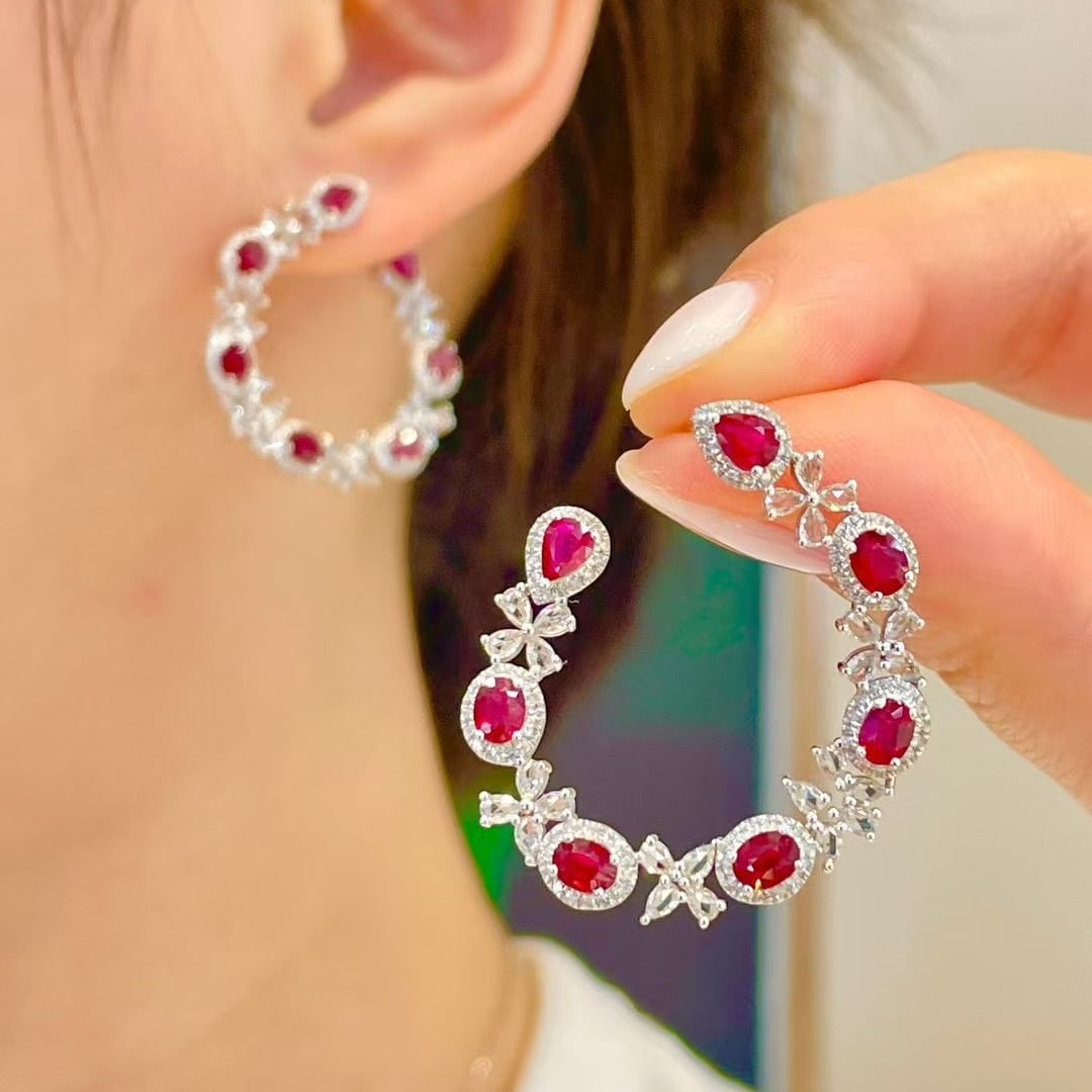 14k Gold 5.07 Ctw Natural Ruby & Sapphire Earrings - 5