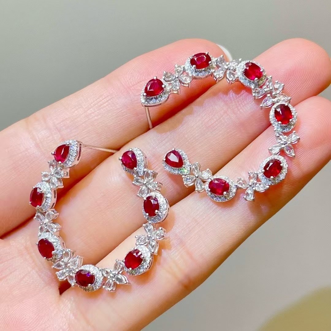 14k Gold 5.07 Ctw Natural Ruby & Sapphire Earrings - 6