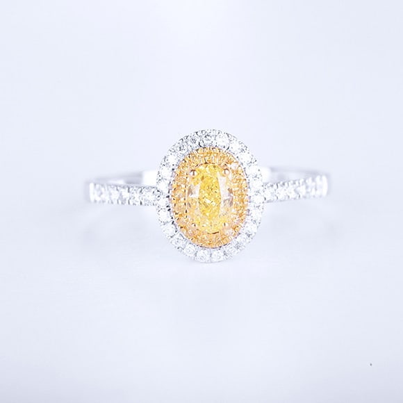 14k Gold 0.59 Ctw Natural Yellow Diamond & Diamond Ring: Ref:231055110 // gold content:14k gold // ring size:7. 25us // // main gemstone:yellow diamond // shape:oval // carat weight:0. 35ct // color:yellow // treatment:natural // // adjacent gemstone 2 :