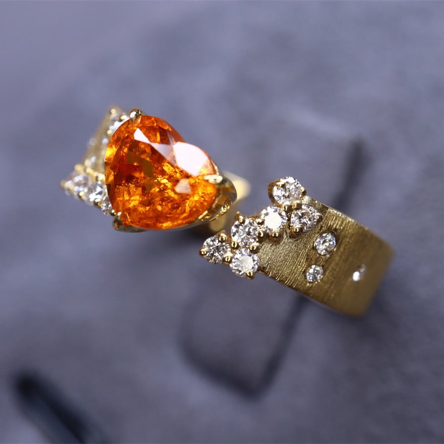14k Gold 1.61 Ctw Natural Spessartine & Diamond Ring - 5