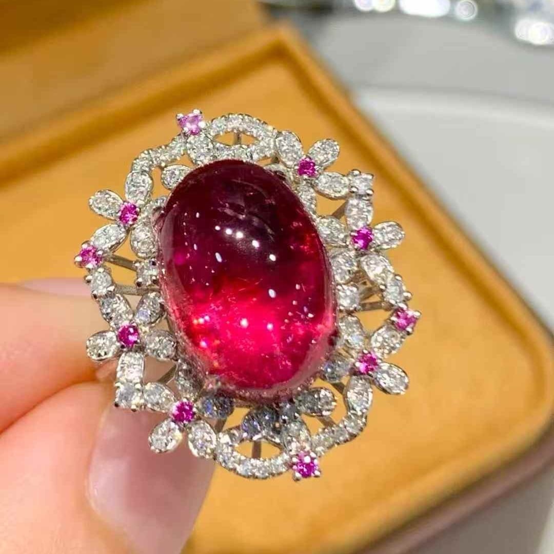 14k Gold 7.3 Ct Natural Tourmaline & Diamond Ring - 2