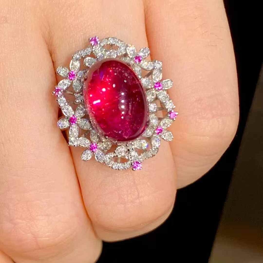 14k Gold 7.3 Ct Natural Tourmaline & Diamond Ring - 4
