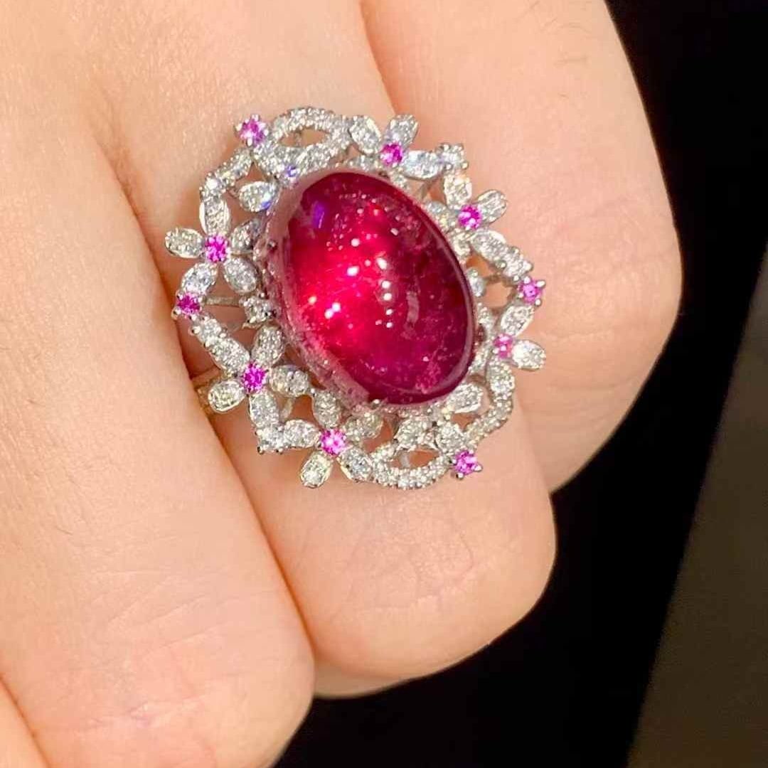 14k Gold 7.3 Ct Natural Tourmaline & Diamond Ring - 5