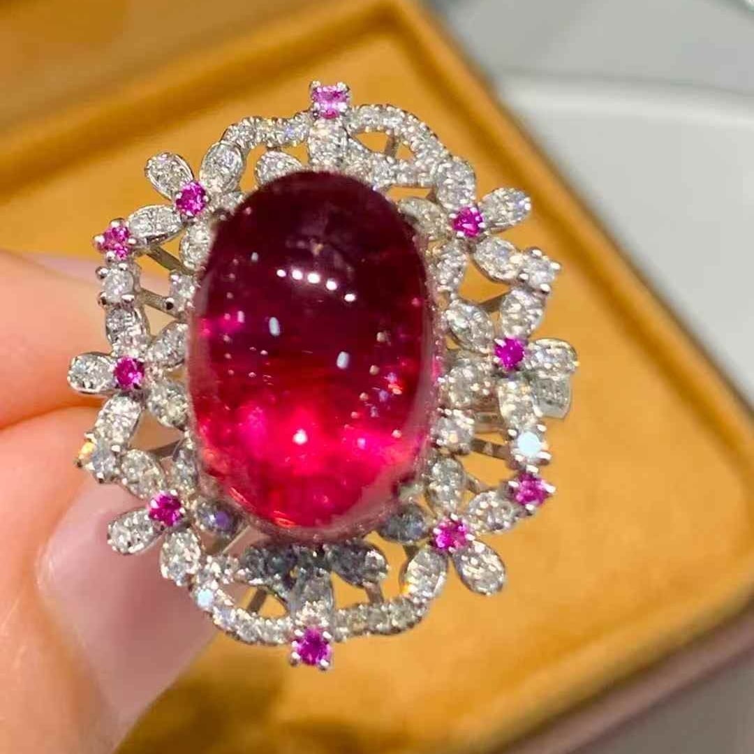 14k Gold 7.3 Ct Natural Tourmaline & Diamond Ring - 6