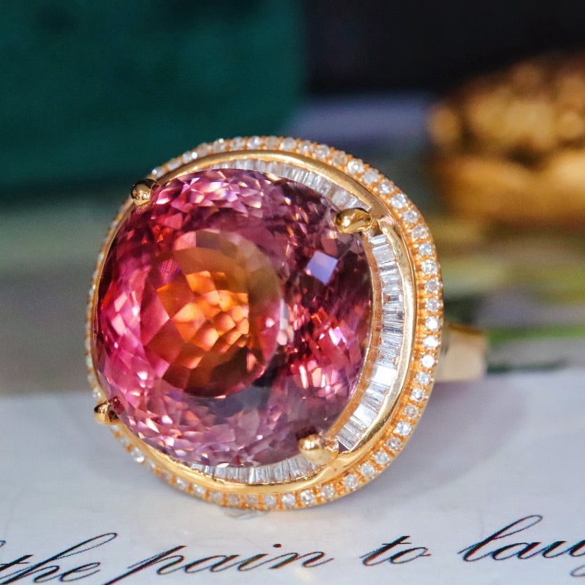 14k Gold 14.32 Ctw Natural Tourmaline & Diamond Ring - 3