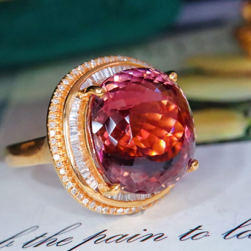 14k Gold 14.32 Ctw Natural Tourmaline & Diamond Ring - 4
