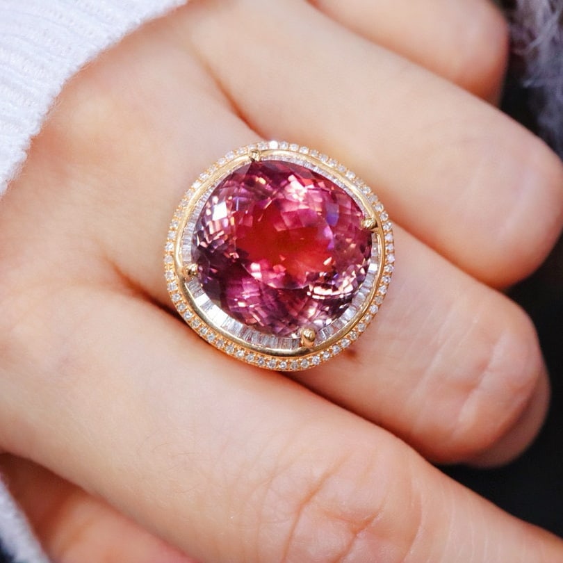 14k Gold 14.32 Ctw Natural Tourmaline & Diamond Ring - 5