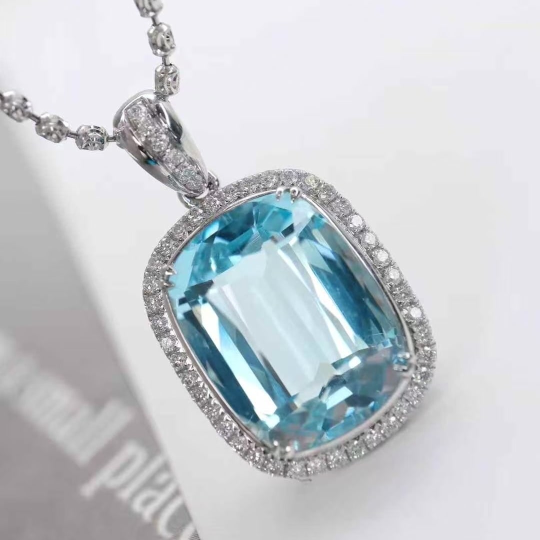 14k Gold 6.59 Ctw Natural Aquamarine & Diamond Pendant( Without Chain ) - 5