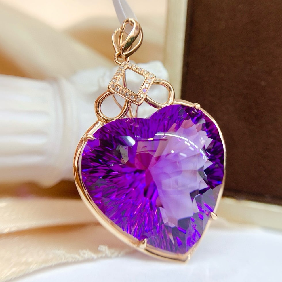 14k Gold 45 Ct Natural Amethyst & Diamond Pendant( Without Chain ) - 2