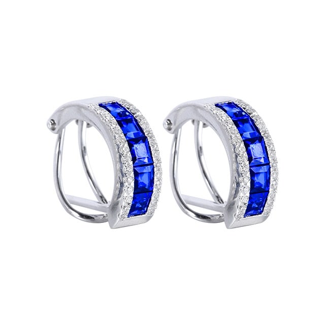 14k Gold 1.57 Ctw Natural Sapphire & Diamond Earrings - 5
