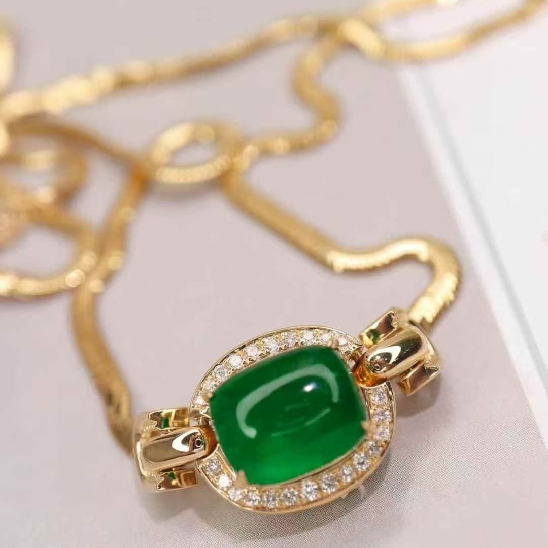 14k Gold 4.37 Ctw Vivid Green Natural Emerald & Diamond Necklace - 2
