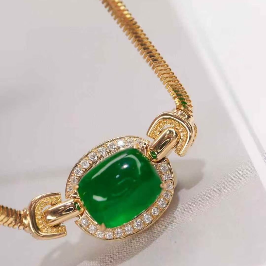 14k Gold 4.37 Ctw Vivid Green Natural Emerald & Diamond Necklace - 4