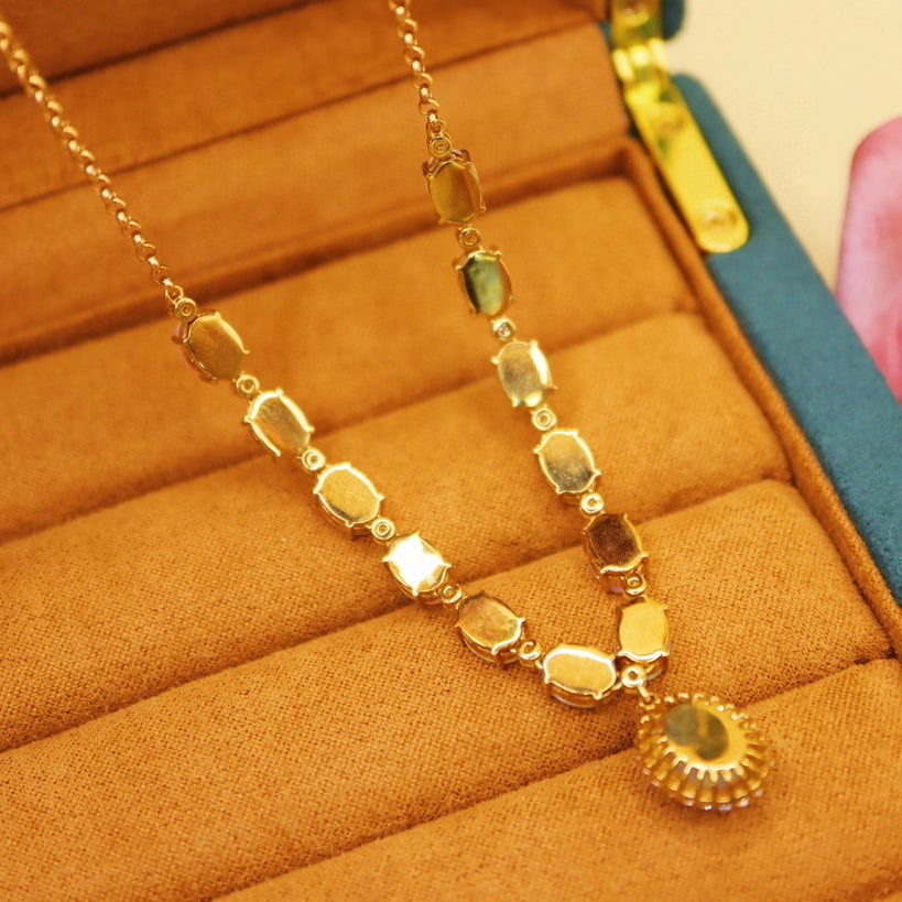 14k Gold 5.78 Ctw Natural Opal & Diamond Necklace - 5