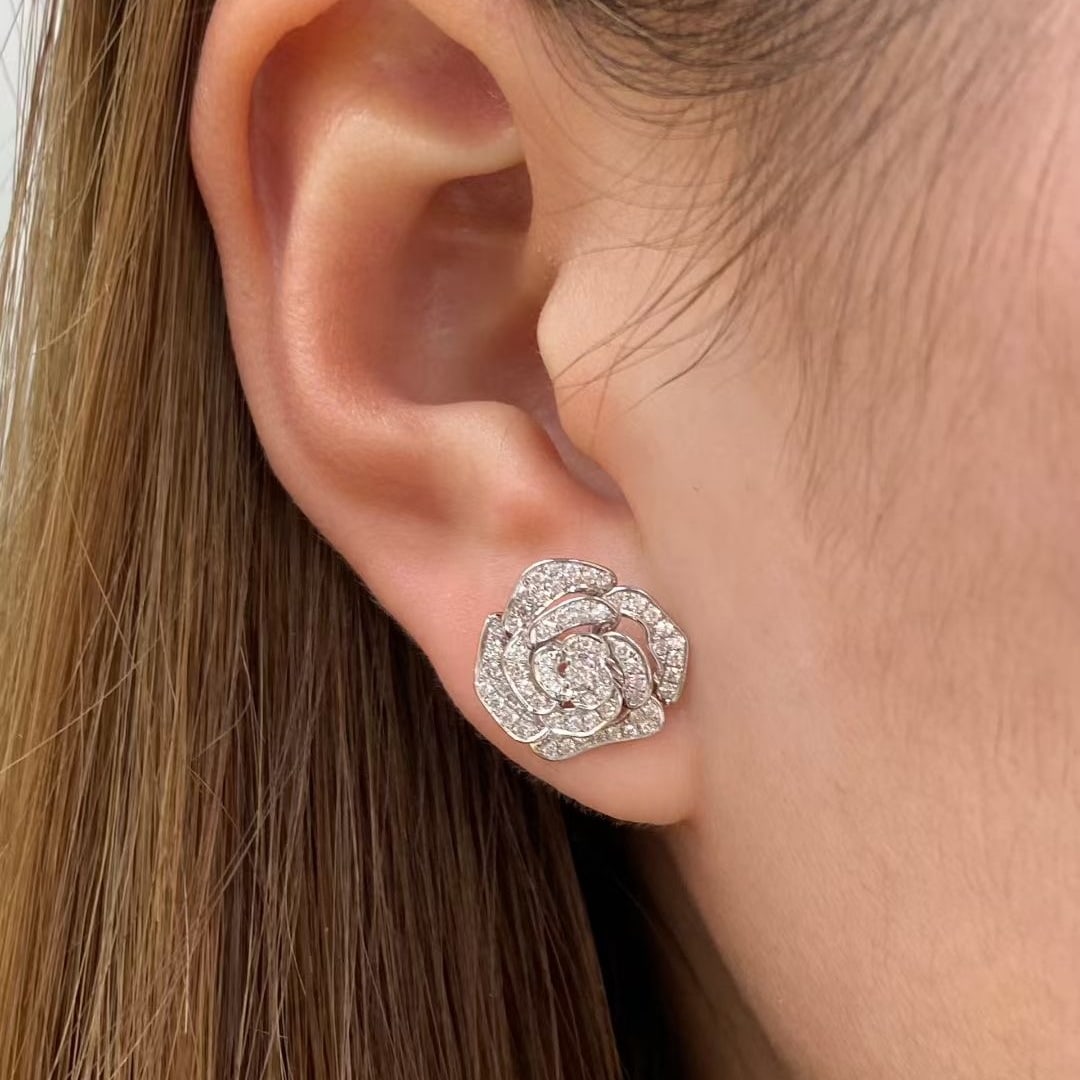 14k Gold 1 Ct Natural H Diamond & Flowers Earrings - 5