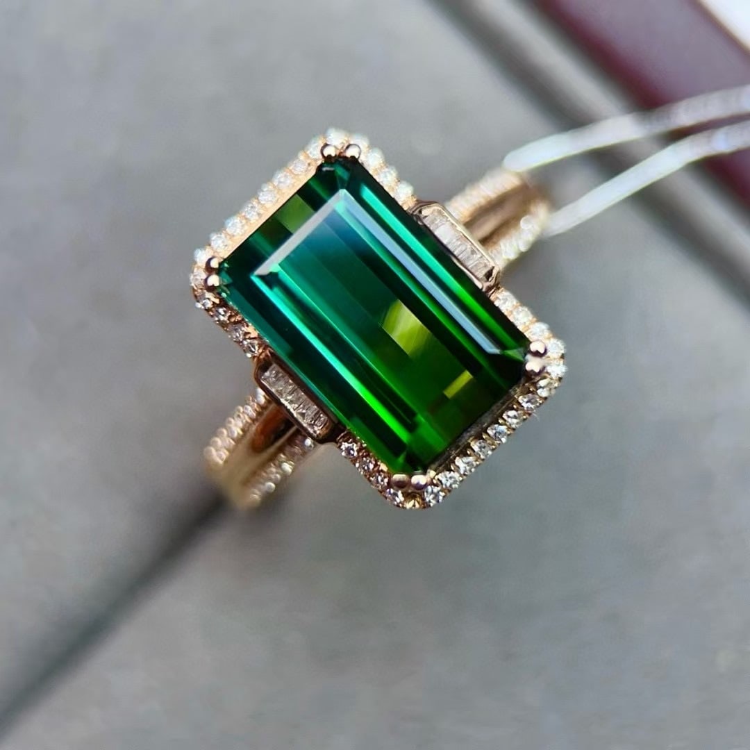 14k Gold 4.24 Ctw Natural Tourmaline & Diamond Ring - 3