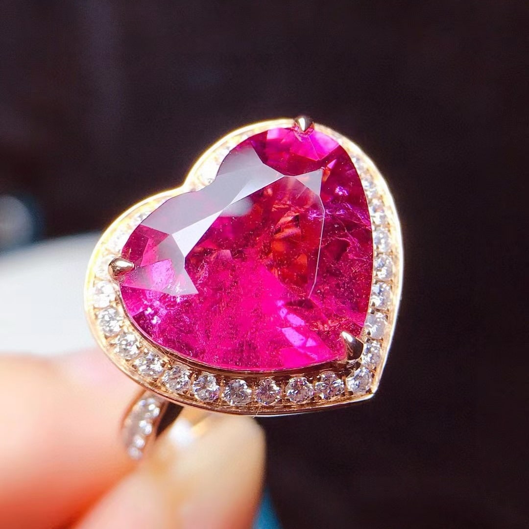 14k Gold 7.75 Ctw Natural Tourmaline & Diamond Ring - 2