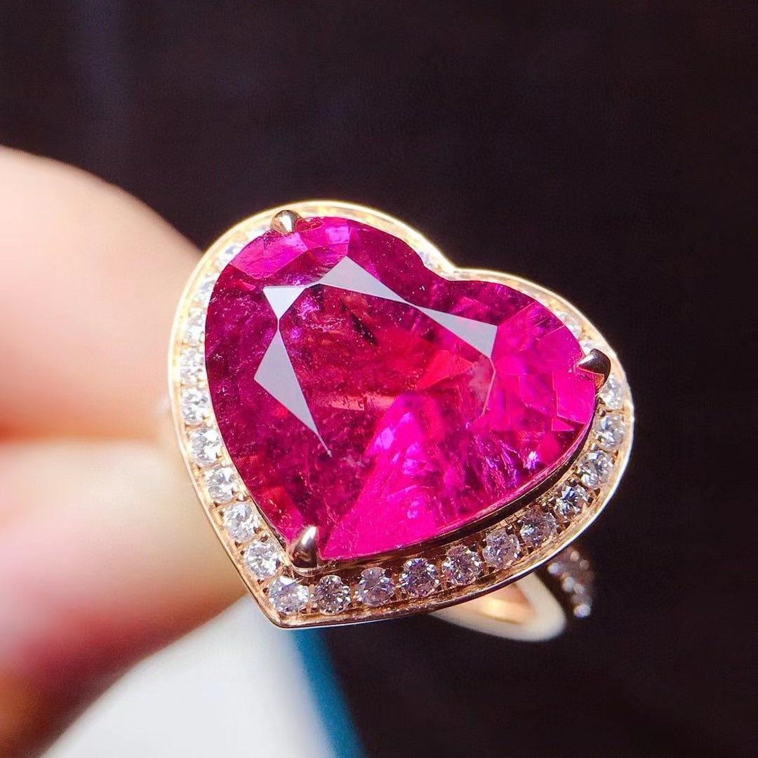 14k Gold 7.75 Ctw Natural Tourmaline & Diamond Ring - 3