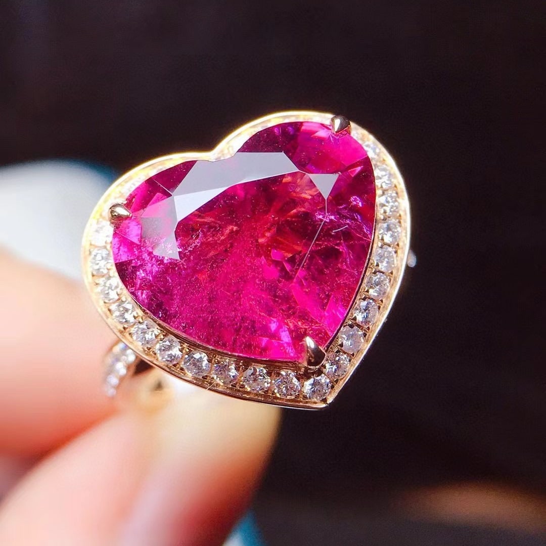 14k Gold 7.75 Ctw Natural Tourmaline & Diamond Ring - 4