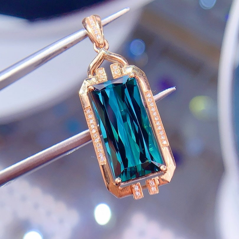 14k Gold 6.0 Ctw Natural Tourmaline & Diamond Pendant( Without Chain ) - 3
