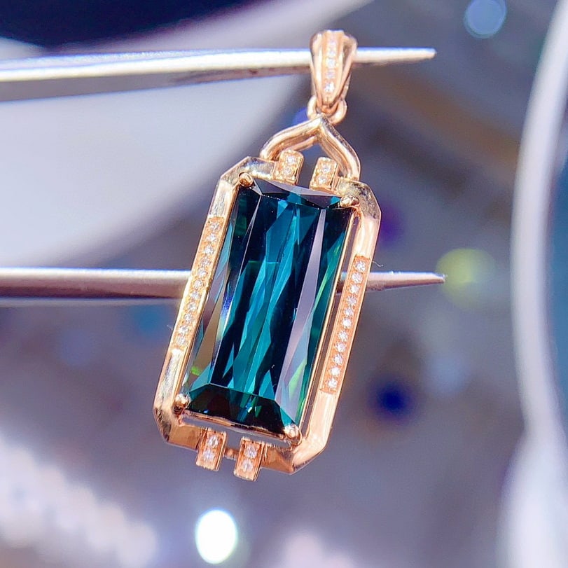 14k Gold 6.0 Ctw Natural Tourmaline & Diamond Pendant( Without Chain ) - 4