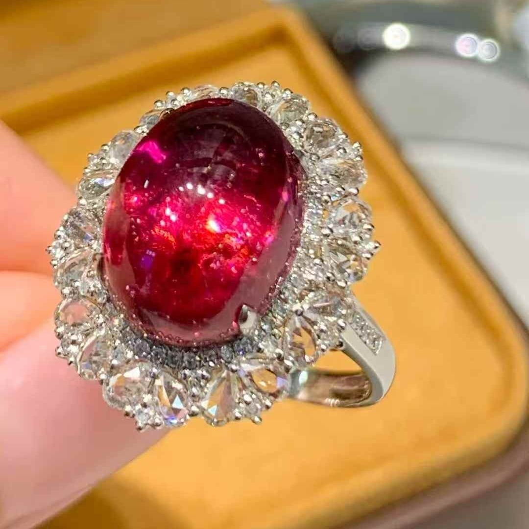 14k Gold 7.5 Ct Natural Tourmaline & Diamond & Sapphire Ring - 3