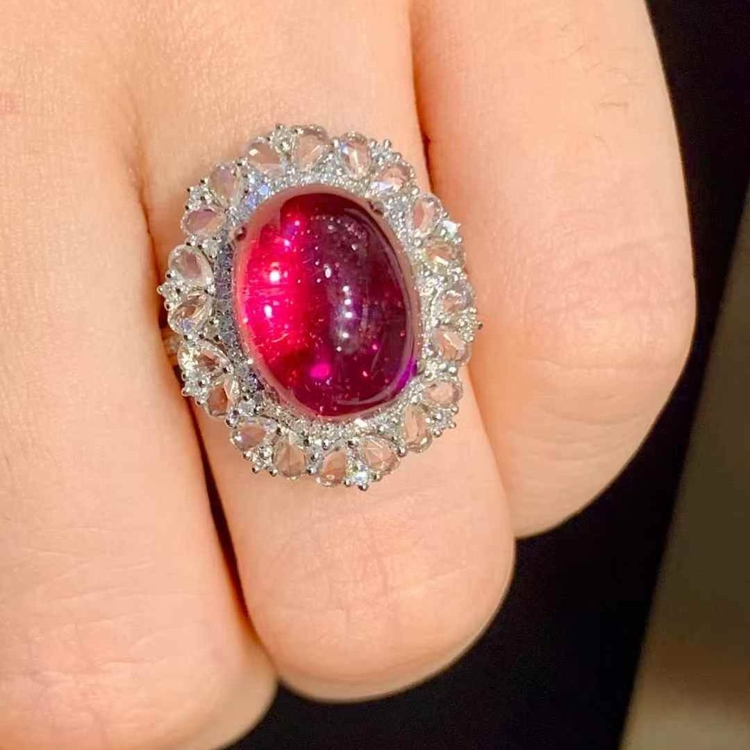 14k Gold 7.5 Ct Natural Tourmaline & Diamond & Sapphire Ring - 4