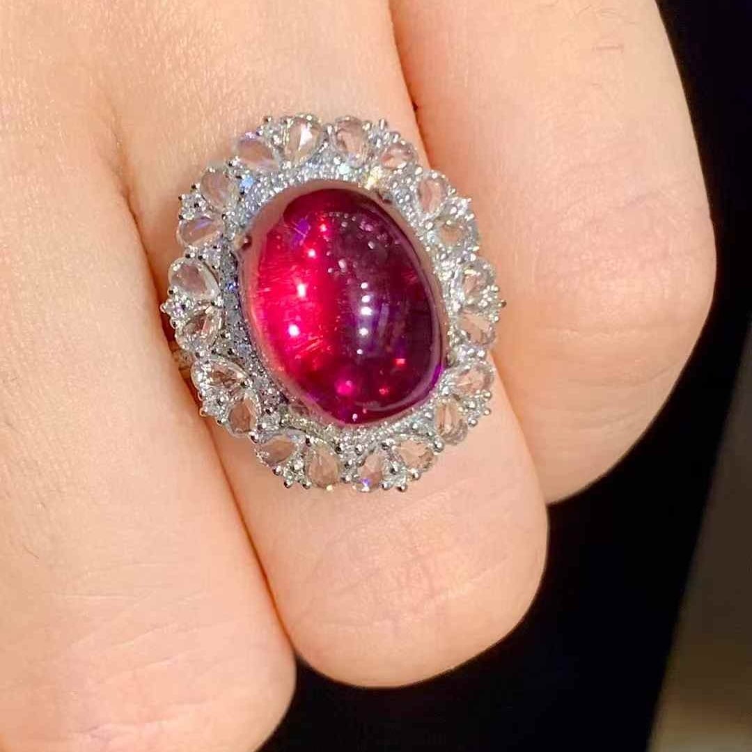 14k Gold 7.5 Ct Natural Tourmaline & Diamond & Sapphire Ring - 5