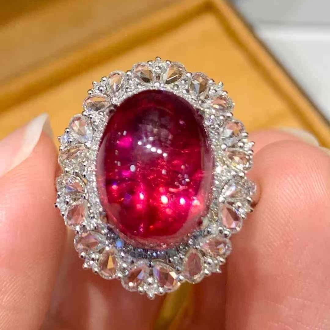 14k Gold 7.5 Ct Natural Tourmaline & Diamond & Sapphire Ring - 6