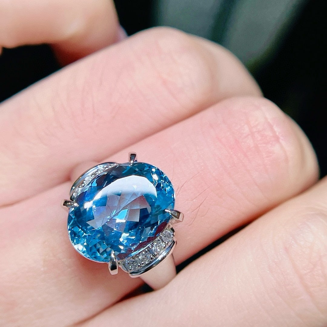 14k Gold 6.70 Ctw Natural Aquamarine & Diamond Ring - 6