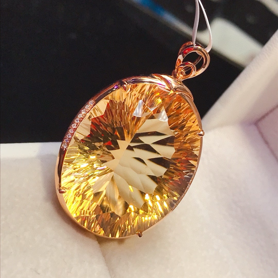 14k Gold 47.35 Ct Natural Citrine & Diamond Pendant( Without Chain ) - 3