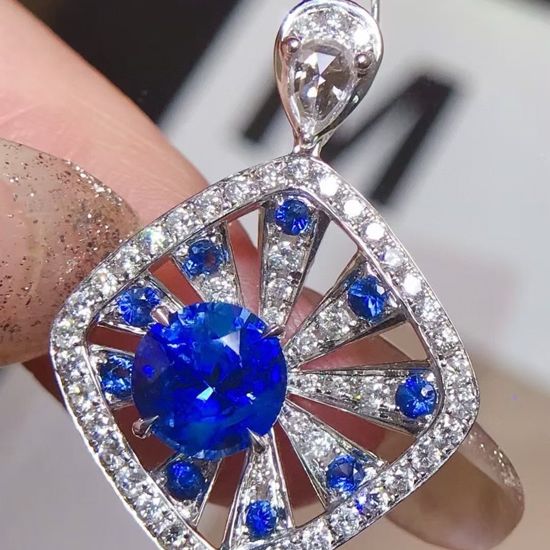 14k Gold 2.29 Ctw Natural Sapphire & Diamond Pendant( Without Chain ) - 2