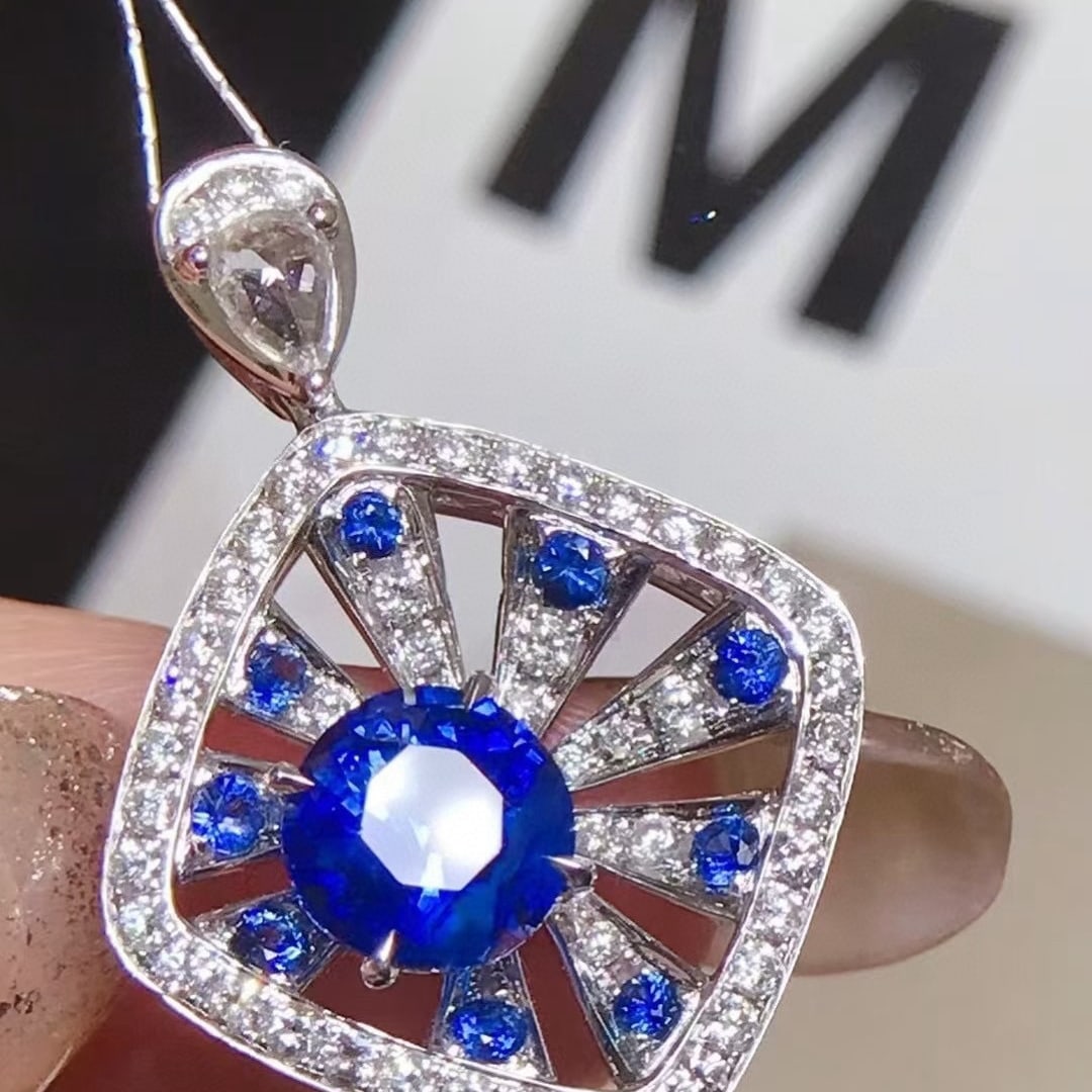 14k Gold 2.29 Ctw Natural Sapphire & Diamond Pendant( Without Chain ) - 3
