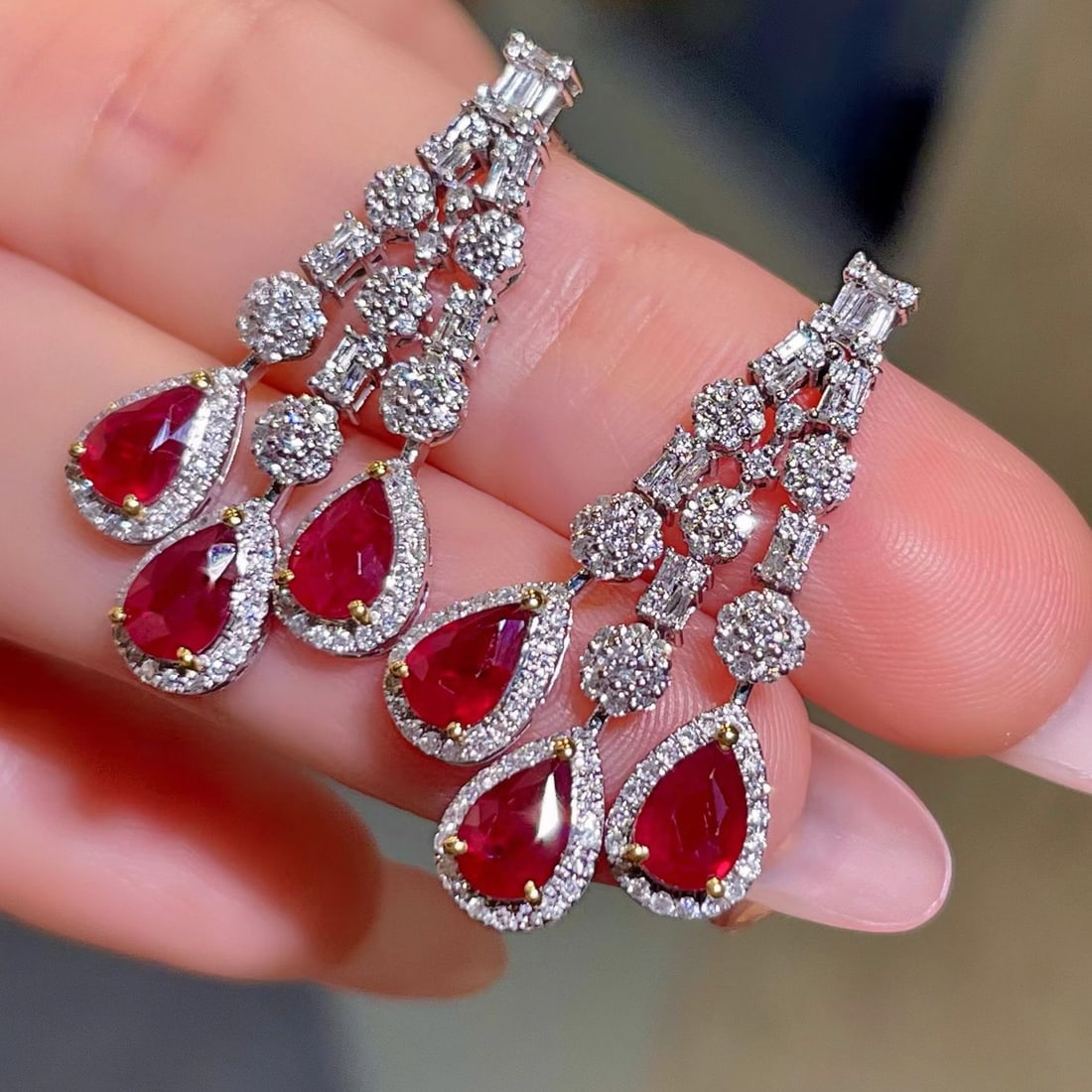 14k Gold 4.14 Ctw Natural Ruby & Diamond Earrings - 2