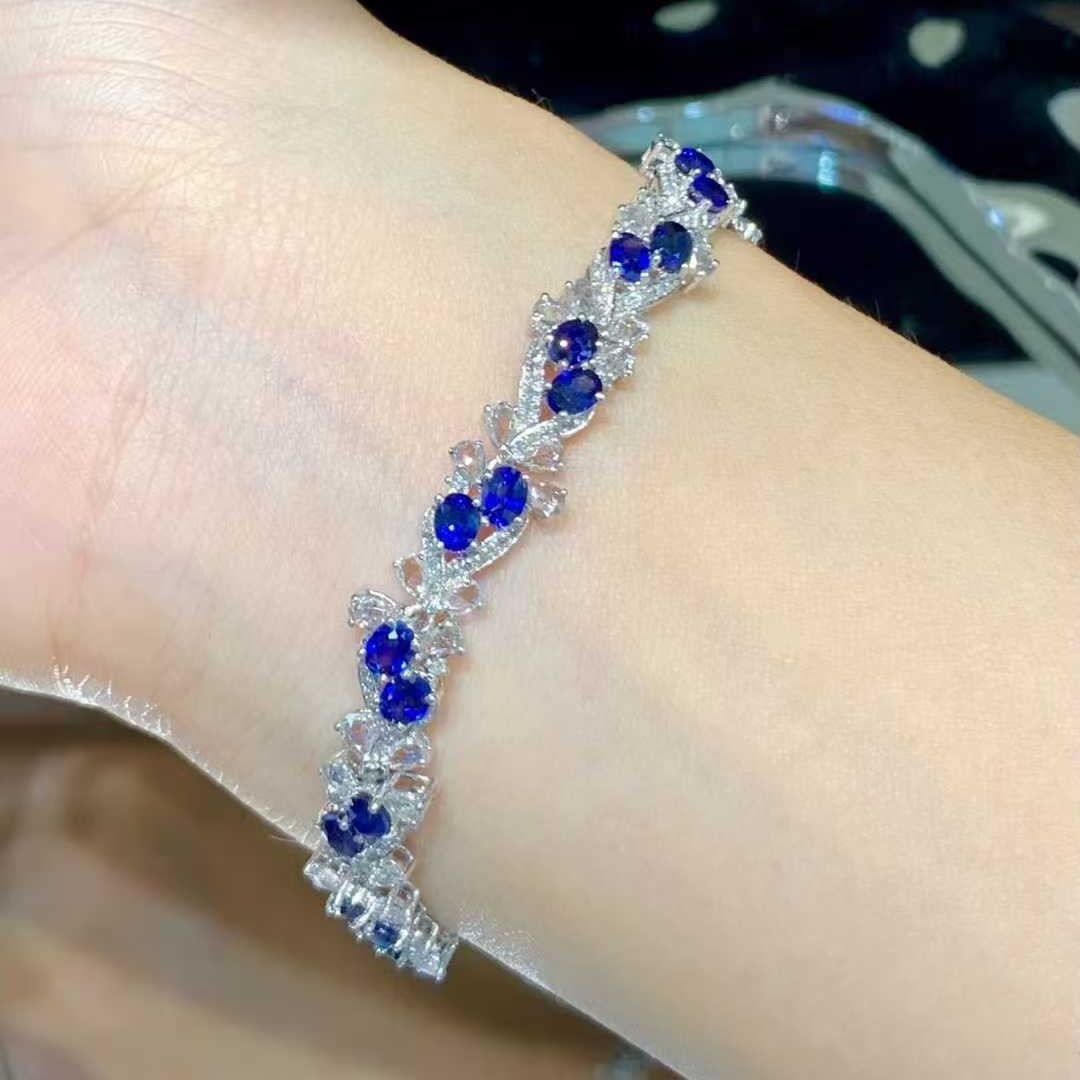 14k Gold 5.9 Ct Natural Sapphire & Diamond & Sapphire Bracelet - 5