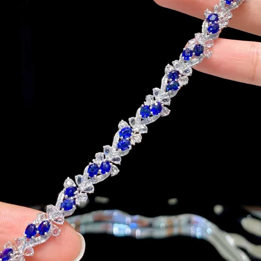 14k Gold 5.9 Ct Natural Sapphire & Diamond & Sapphire Bracelet - 6