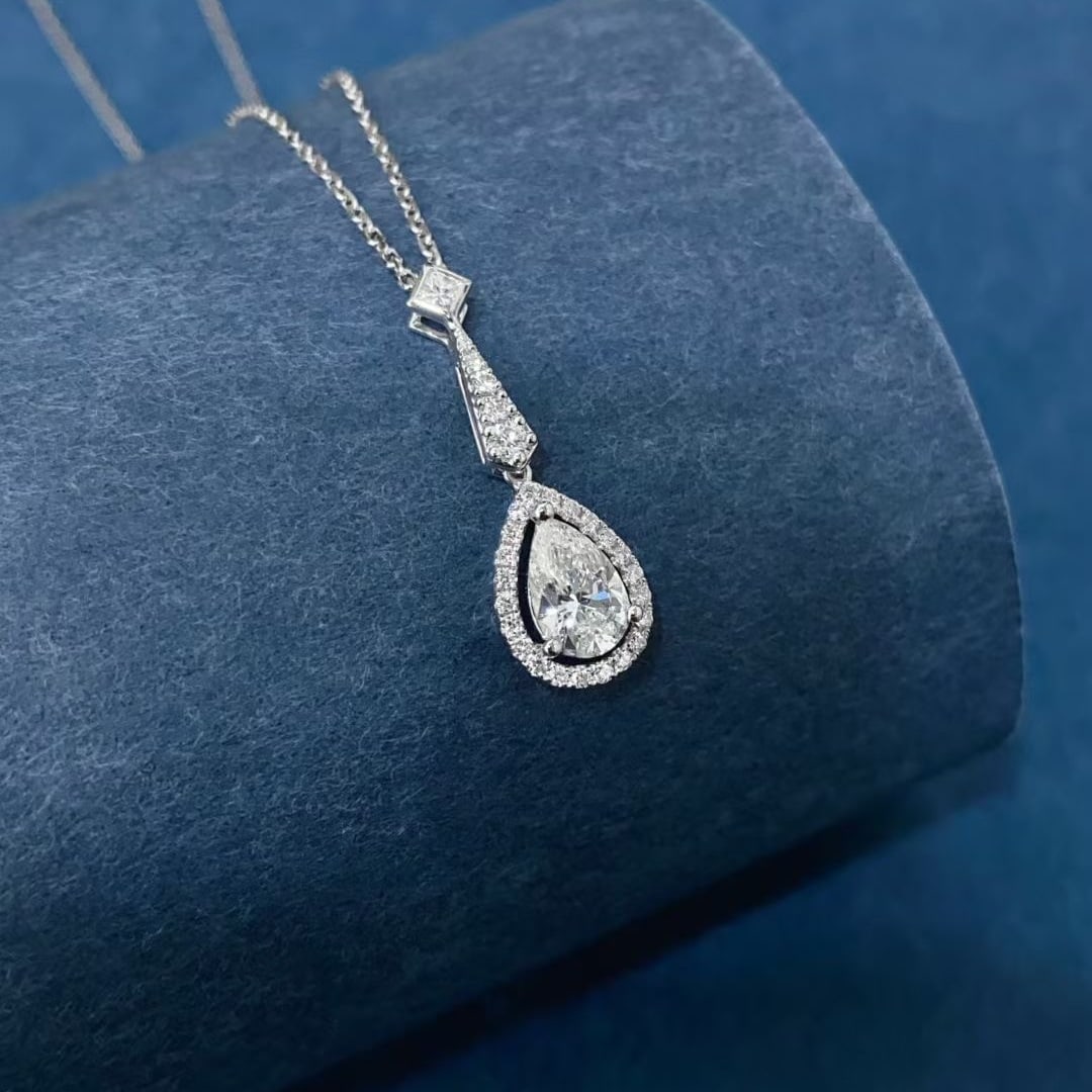 Gia Certified 14k Gold 0.94 Ctw Natural E Si1 Pear Diamond Necklace - 6