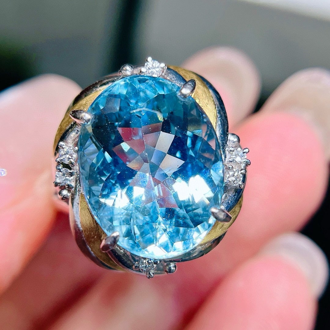 14k Gold 8.89 Ctw Natural Aquamarine & Diamond Ring - 3