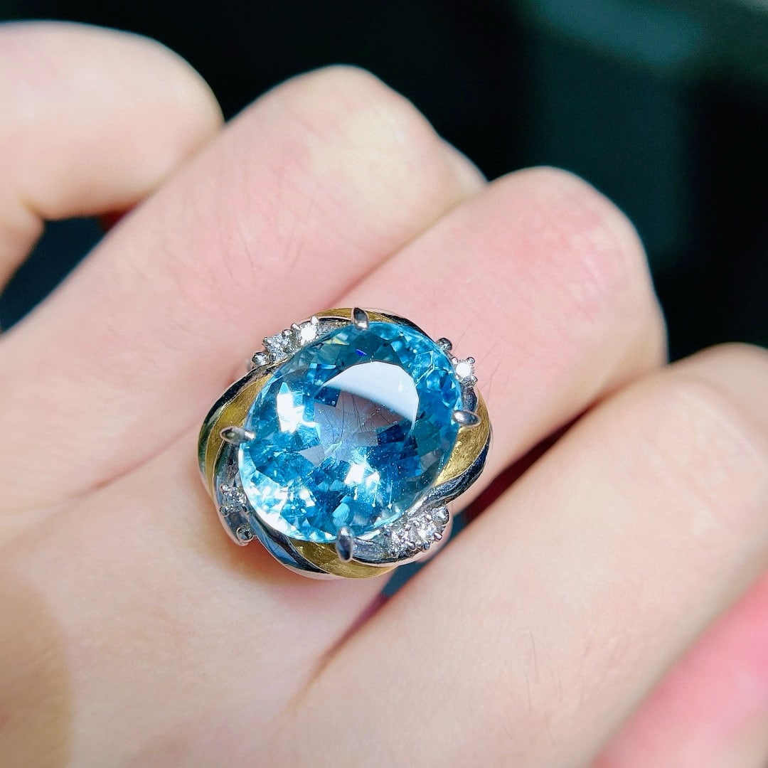 14k Gold 8.89 Ctw Natural Aquamarine & Diamond Ring - 6
