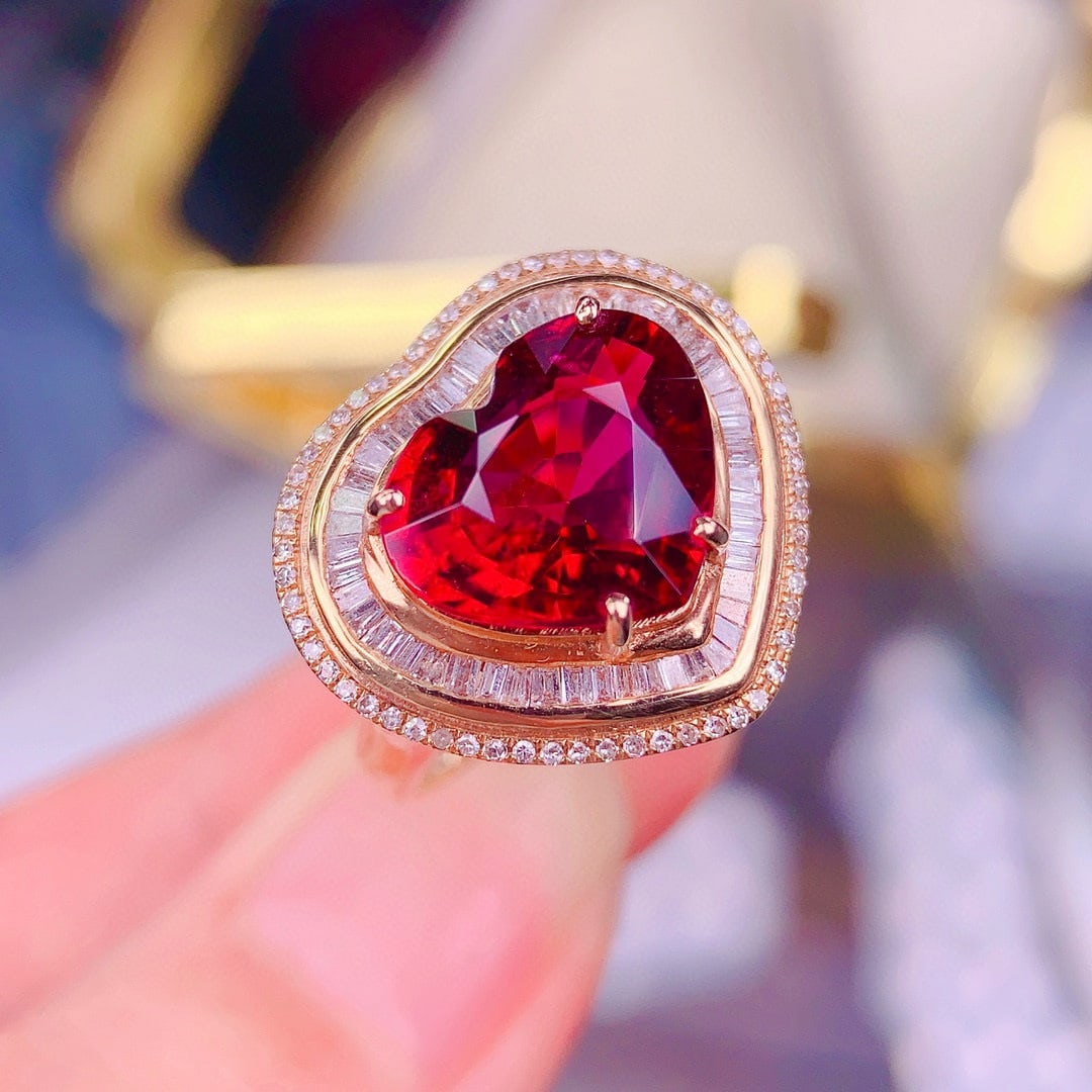 14k Gold 6.3 Ct Natural Tourmaline & Diamond Ring - 2