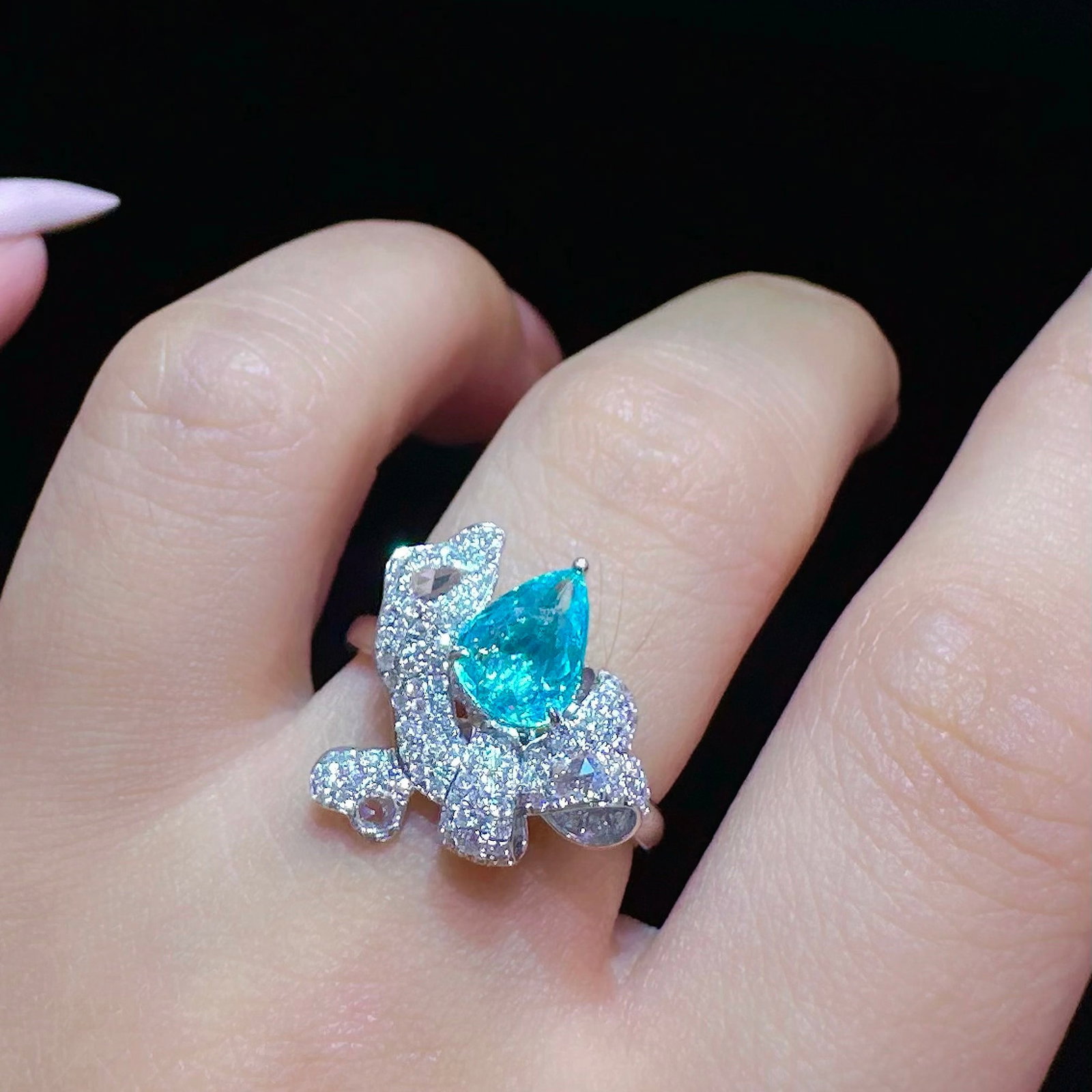 14k Gold 1.21 Ctw Natural Paraiba Tourmaline & Diamond Ring - 2