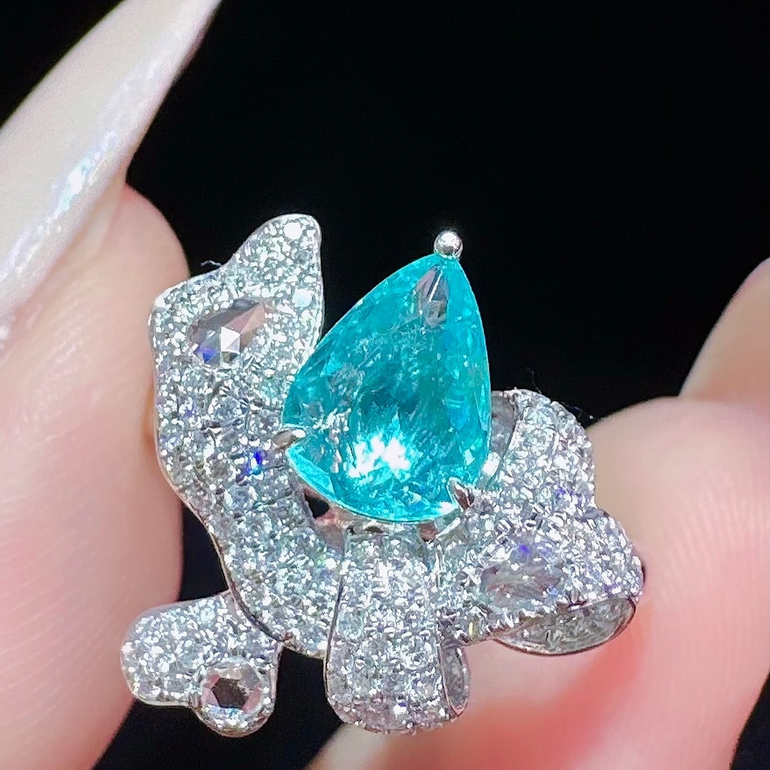 14k Gold 1.21 Ctw Natural Paraiba Tourmaline & Diamond Ring - 3