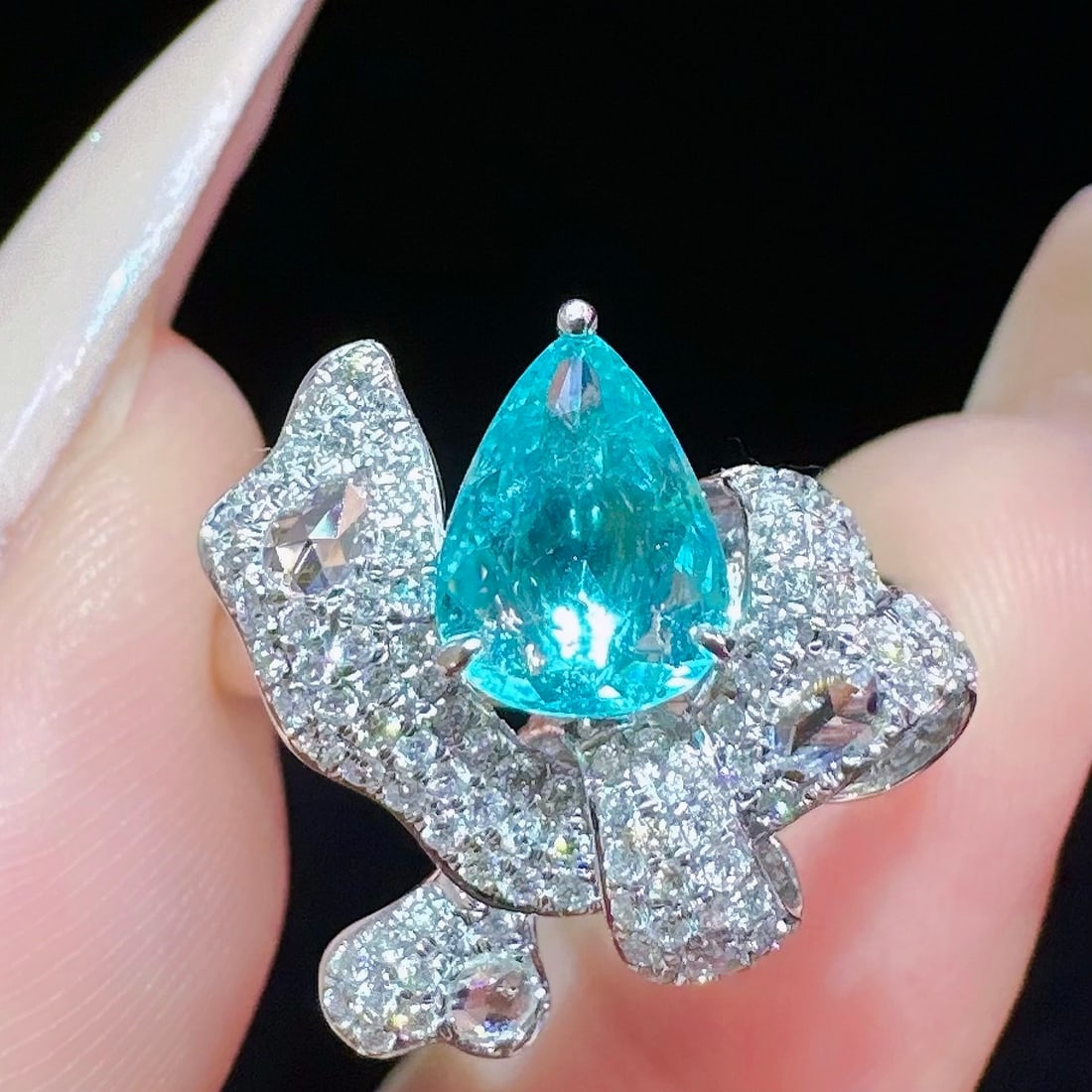 14k Gold 1.21 Ctw Natural Paraiba Tourmaline & Diamond Ring - 4