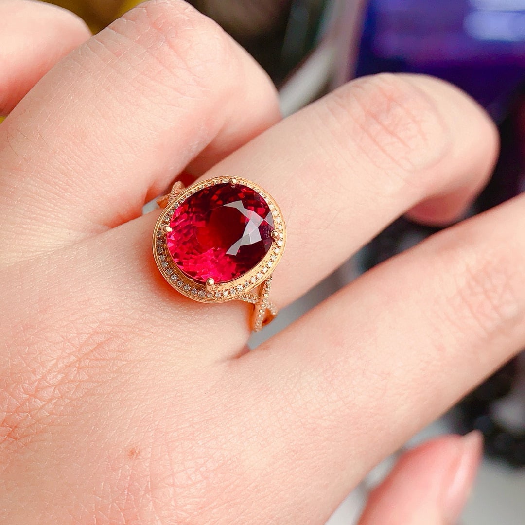 14k Gold 7.8 Ct Natural Tourmaline & Diamond Ring - 5