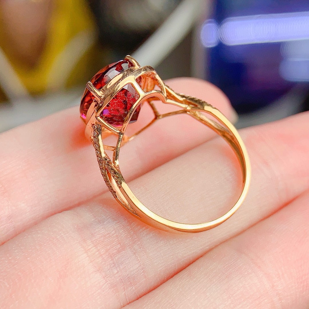 14k Gold 7.8 Ct Natural Tourmaline & Diamond Ring - 6