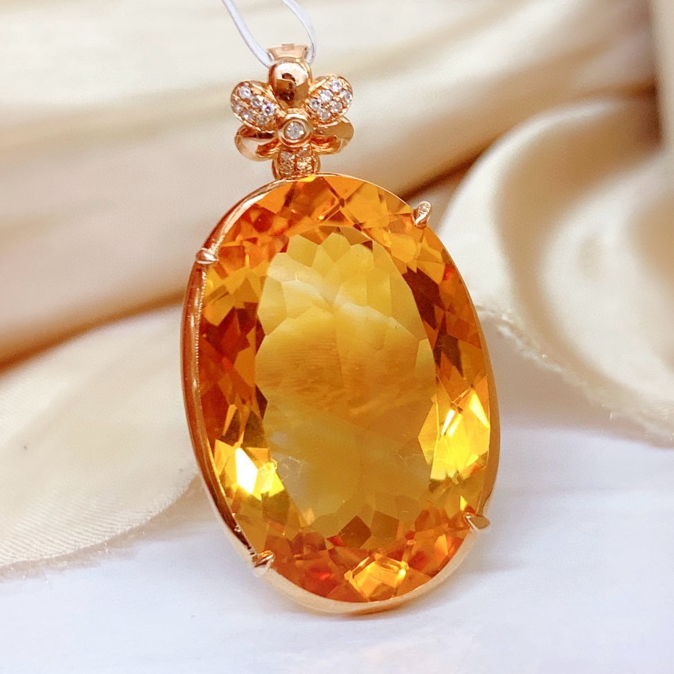 14k Gold 20.75 Ct Natural Citrine & Diamond Pendant( Without Chain ) - 2